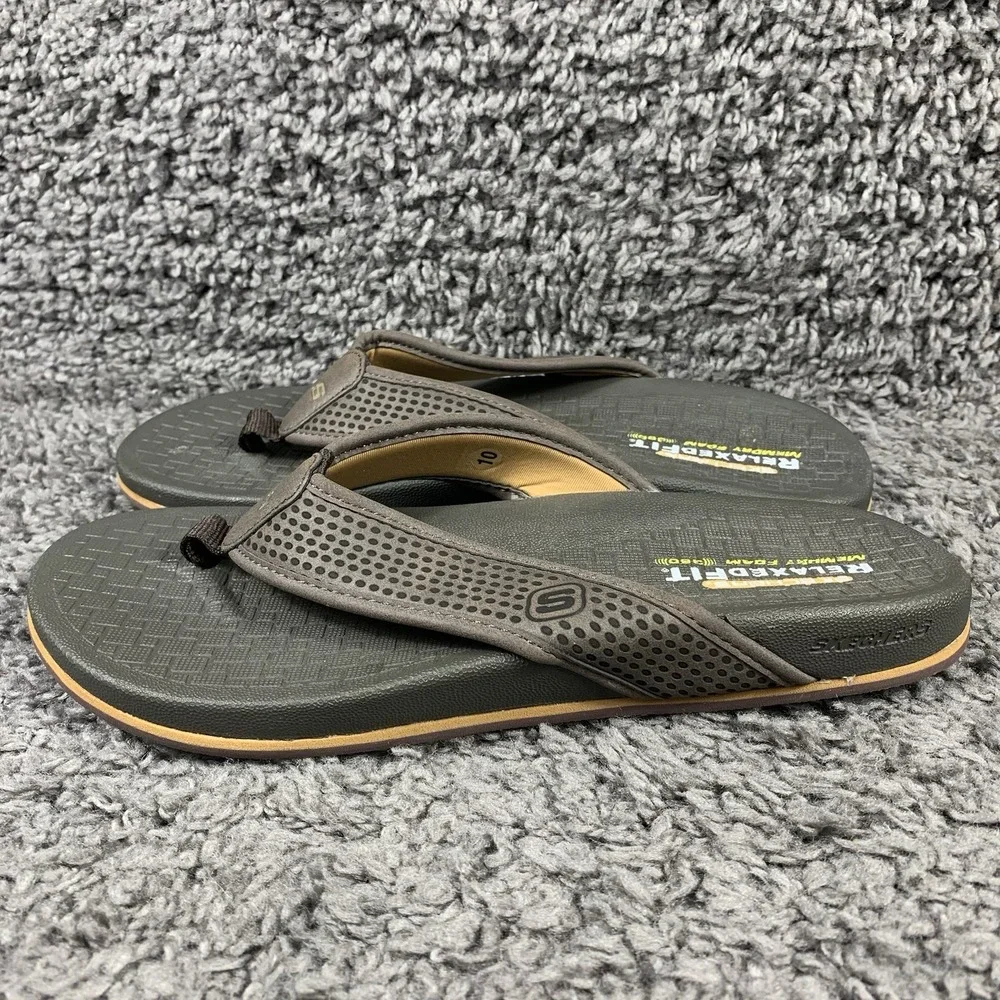 Skechers Flip Flops Sandals Mens 10 Relaxed Fit Memory Foam Brown Comfort
